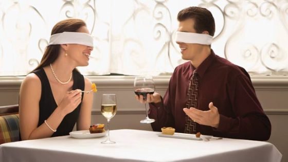 (This was the first image to come up when I googled "Blind date." The image, like the blindfolds, is a little on the nose.)